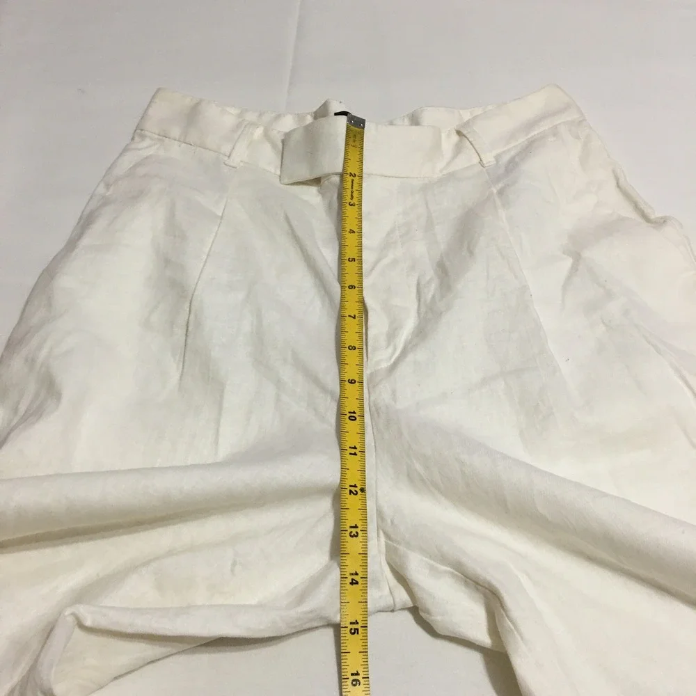Banana Republic Wide Leg Pants Women Size 10 White Linen Blend Pleated Trousers